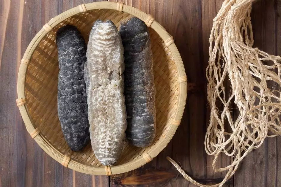 three dried sea cucumbers in the basket