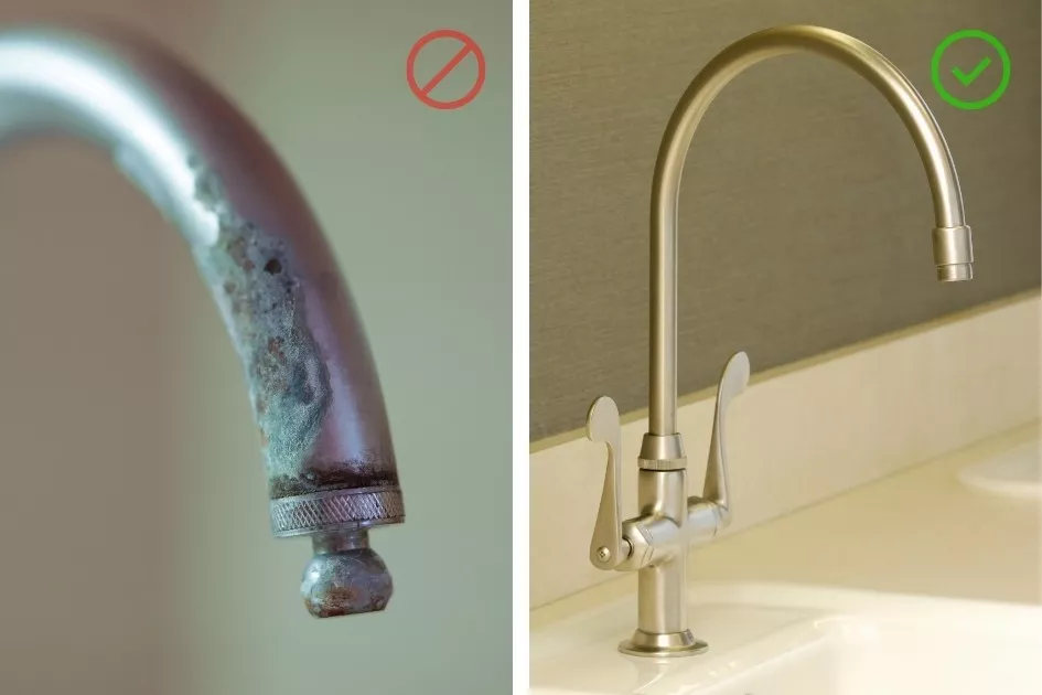 calcified and clogged faucet vs clean faucet reveral